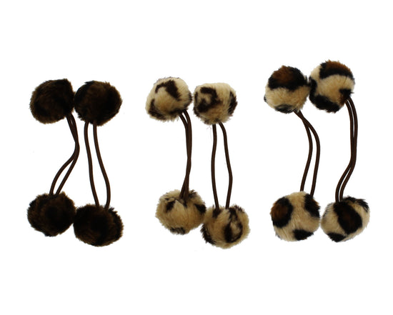 Card of 2 Leopard Print Hair Pom Pom Bubbles Elastics
