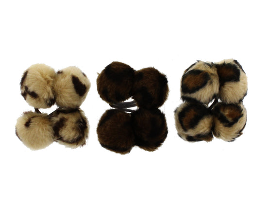 Card of 2 Leopard Print Hair Pom Pom Bubbles Elastics