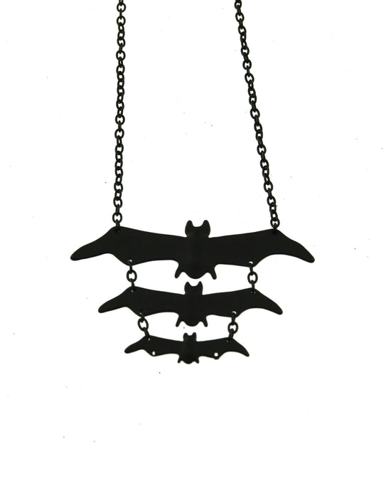 Triple Black Bat on Chain Necklace