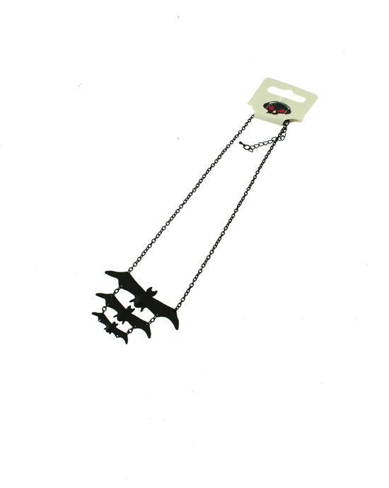 Triple Black Bat on Chain Necklace