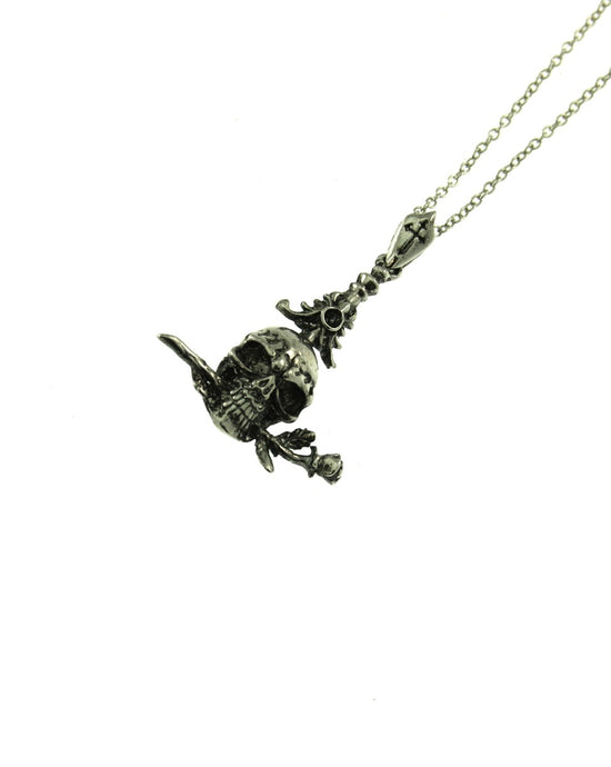 Skull Biting Rose on Chain Necklace