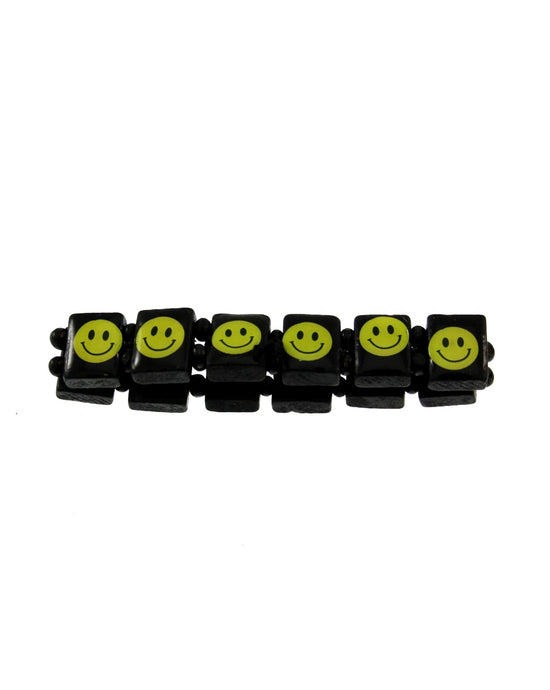 Smiley Face on Black Wooden Bracelet