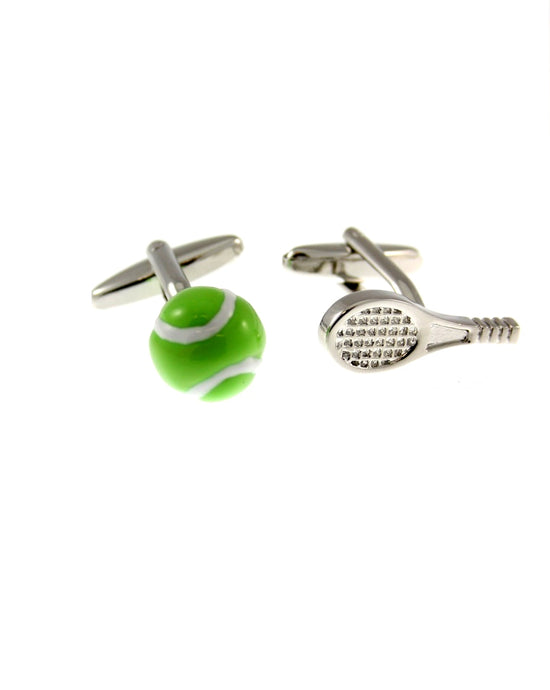 Green Tennis Ball & Silver Racquet Cufflinks