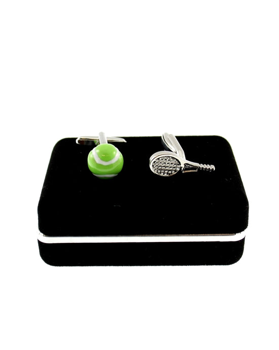 Green Tennis Ball & Silver Racquet Cufflinks
