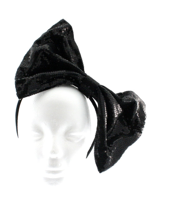 Large Black Sequin Bow on Aliceband