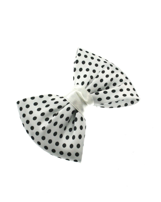 Polka Dot White Satin Bow on Barrette