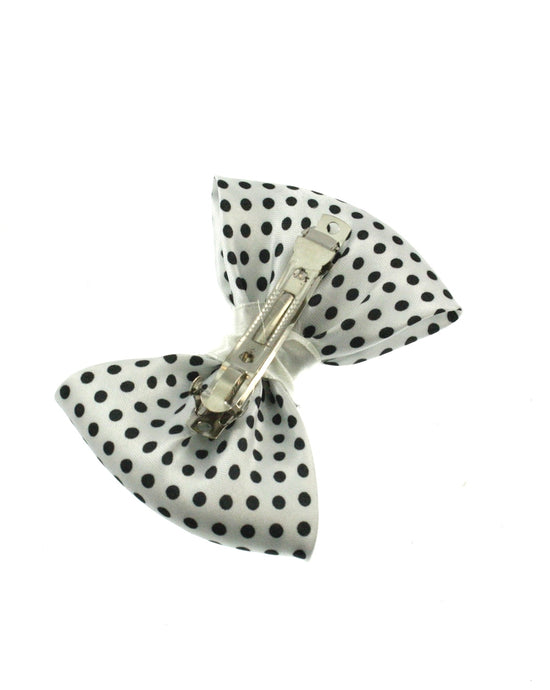 Polka Dot White Satin Bow on Barrette