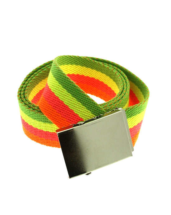 Multicolour Neon Stripe Nylon Canvas Webbing Belt with Slider Buckle