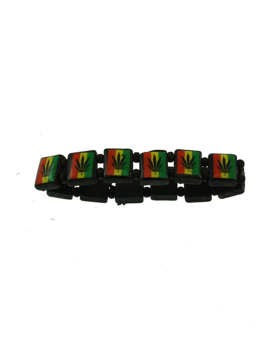 Pot Leaf on Rasta Wooden Bracelets