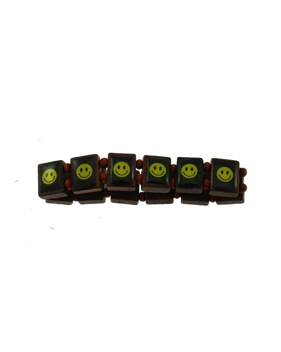 Smiley Face on Brown Wooden Bracelets