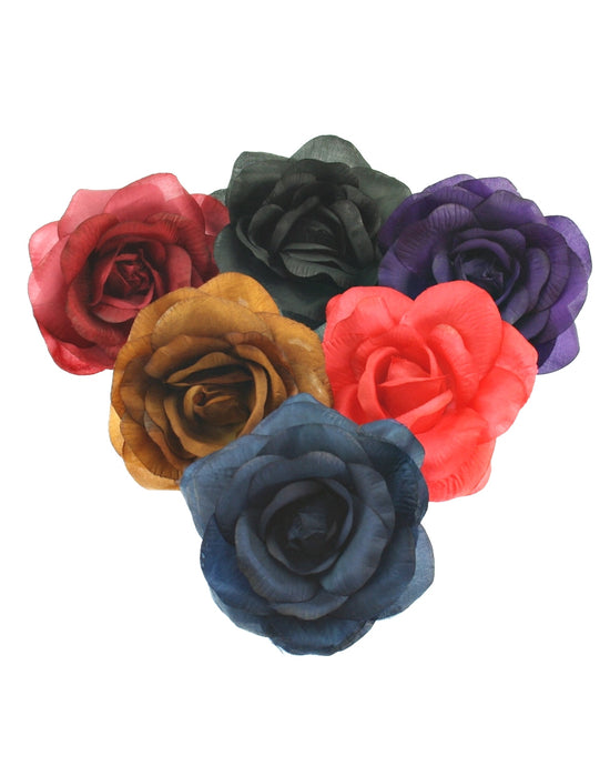 Assorted Satin-Feel Rose Flowers on Elastic Hair Bands