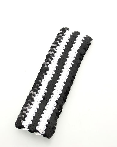 5cm Wide Sequin Striped Black & White Headband
