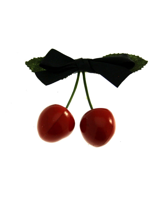 Cherries Hanging off Black Bow on Concord Clip