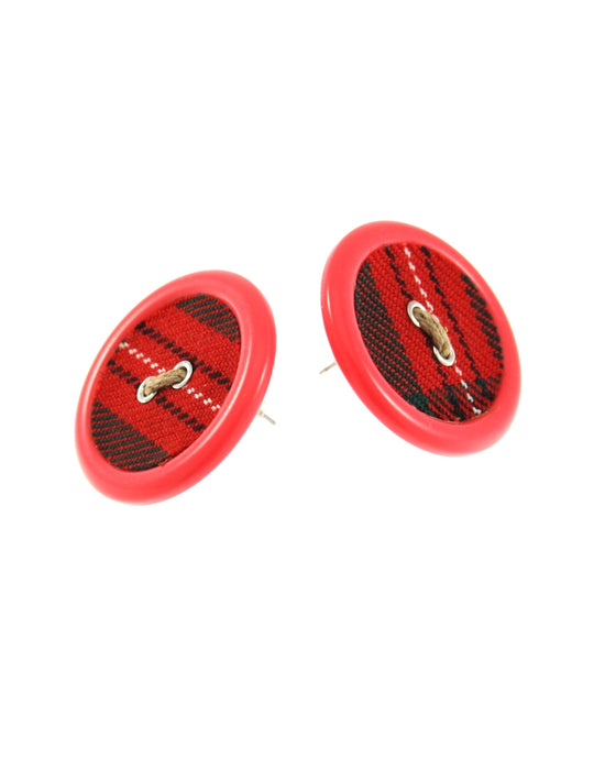 Tartan Print Button Earrings