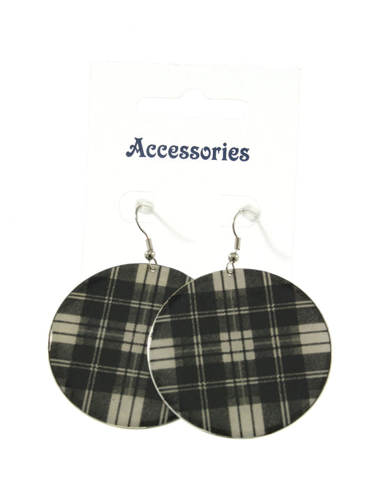Black/White Tartan Print Metal Earrings