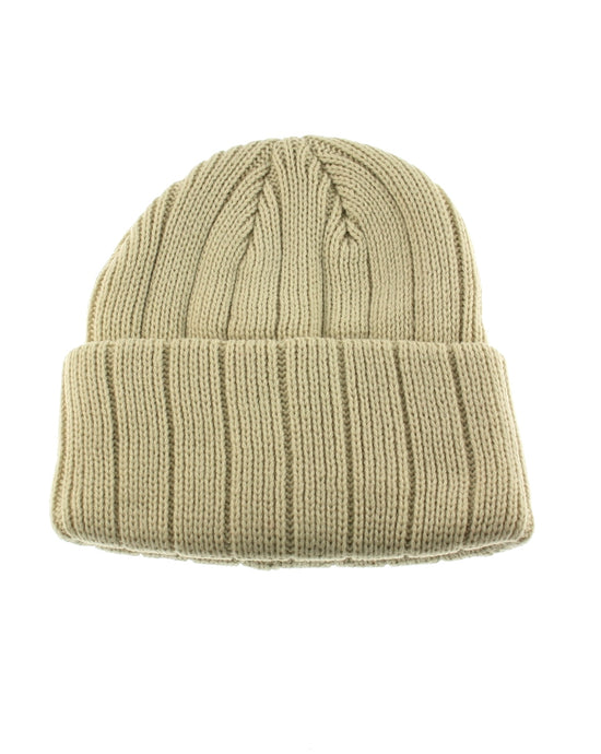 Warm Ribbed Fitted Thick Unisex Beige Beanie Hat