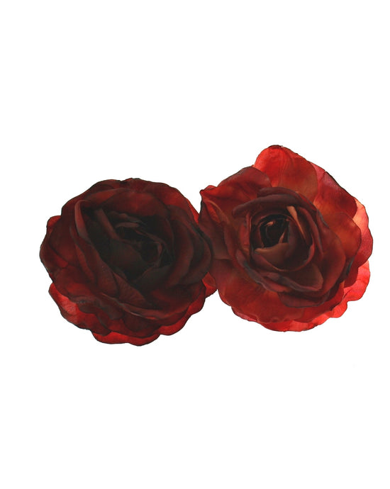 Blood Red Rose Double Shaded on Concord Clip, Brooch Hair Pin