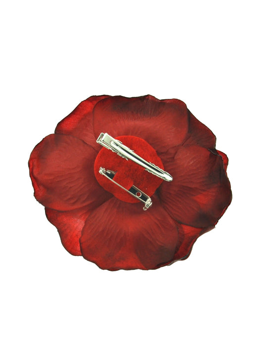Blood Red Rose Double Shaded on Concord Clip, Brooch Hair Pin