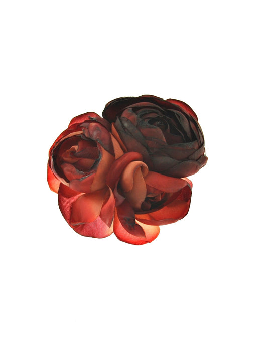 Shaded Triple Blood Red Rose on Concord Clip & Brooch Hair Pin