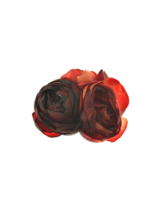 Shaded Triple Blood Red Rose on Concord Clip & Brooch Hair Pin