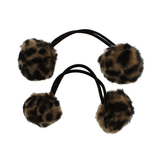 Card of 2 Leopard Print Hair Pom Pom Elastics