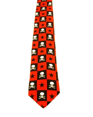 Skull and Stars on Black/Red Checkered Tie