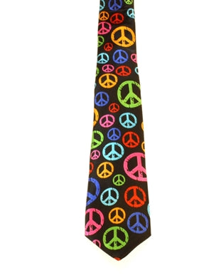 Multicolour Peace Signs on Black Tie