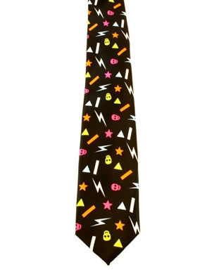 Neon Skulls/Stars/Lightning on Black Tie