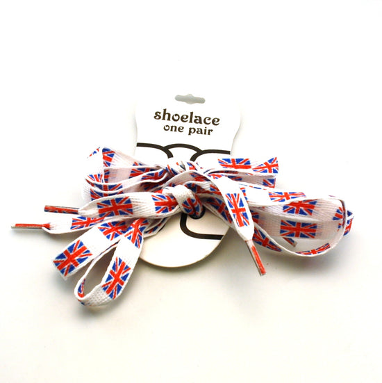 Pair of White Shoelaces with Union Jack Print