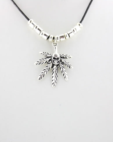 Skull on Leaf Thong Necklace