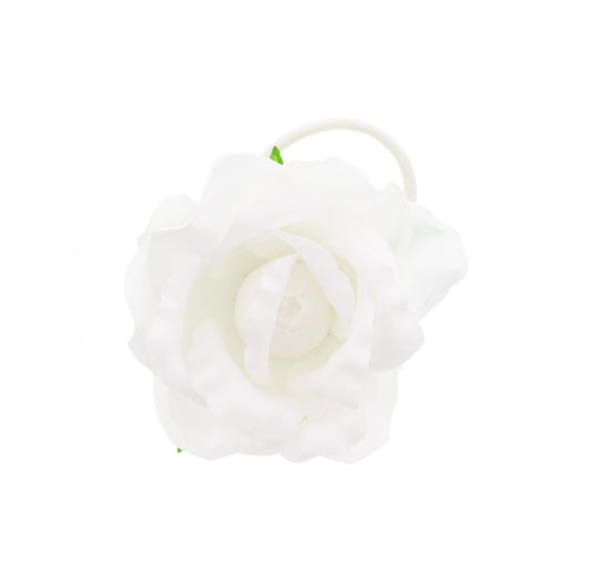 Plain White Rose Flower Hair Elastic