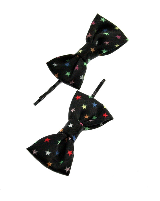 Pair of Black Bow on Grips with Multicolour Stars
