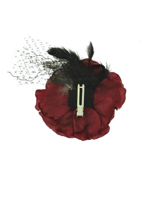 Large Buttercups Hair Flower with Feather & Net on Clip