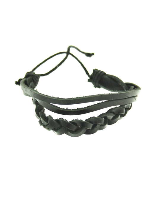 Black Plaited Reconstructed Leather Bracelet