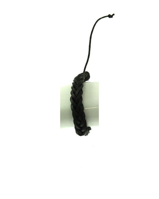 Black Plaited Reconstructed Leather Bracelet