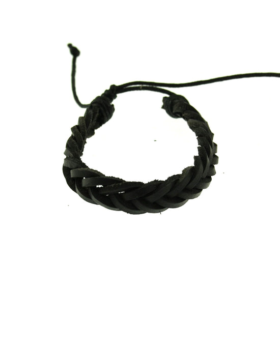 Black Plaited Reconstructed Leather Bracelet