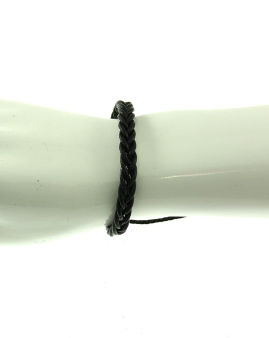 Black Plaited Reconstructed Leather Bracelet