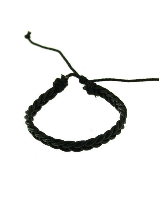 Black Plaited Reconstructed Leather Bracelet