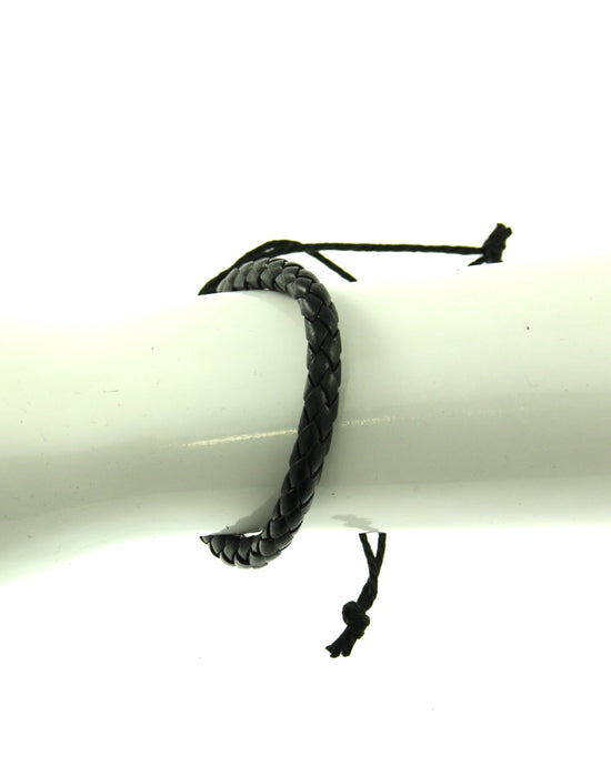 Black Tightly Plaited Reconstructed Leather Bracelet