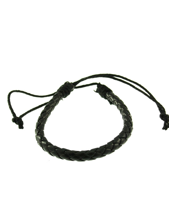 Black Tightly Plaited Reconstructed Leather Bracelet
