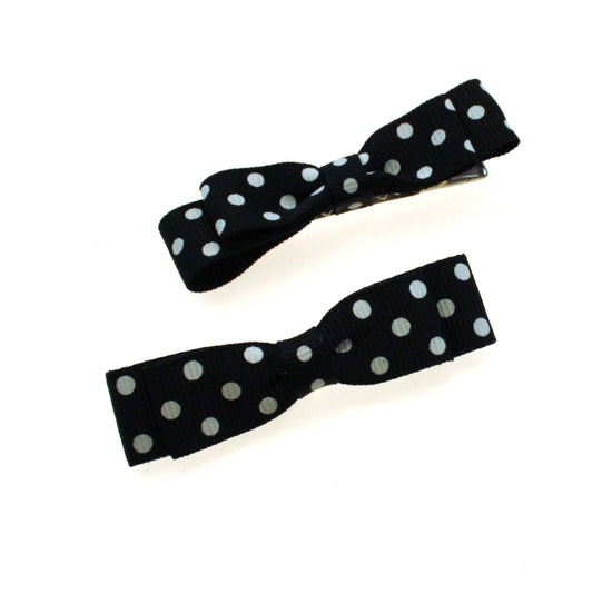Thin Black Polka Dot Double Bow on Crocodile Clip