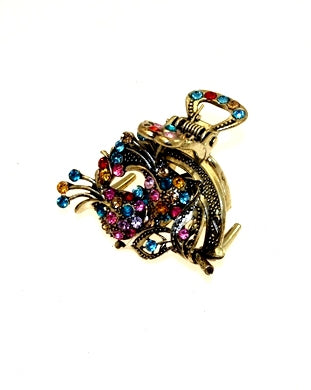 5cm Brass with Coloured Stones Flower Hair Claw Clips