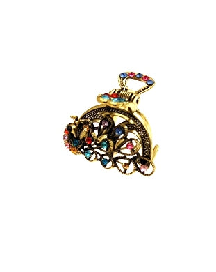 5cm Brass With Coloured Stones Peacock Hair Claw Clips