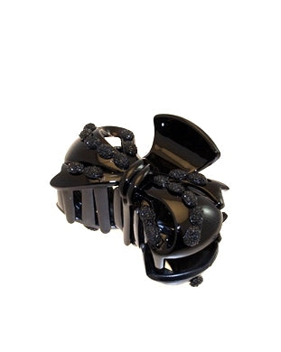 8cm Black/Black Stone Bow Hair Claw Clips