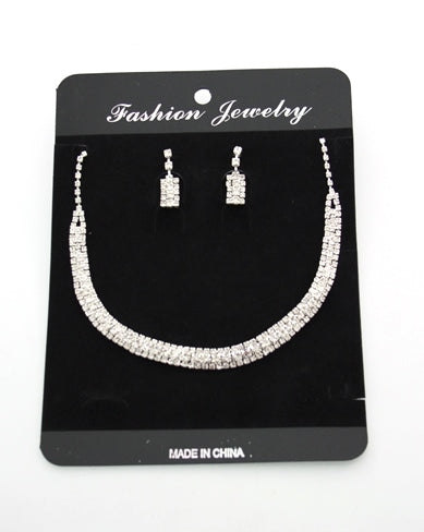 Set - 3 Row Diamonte Necklace and Earrings