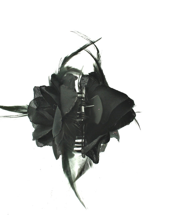 Double Rose with Glitter & Feathers on Hair Clamp