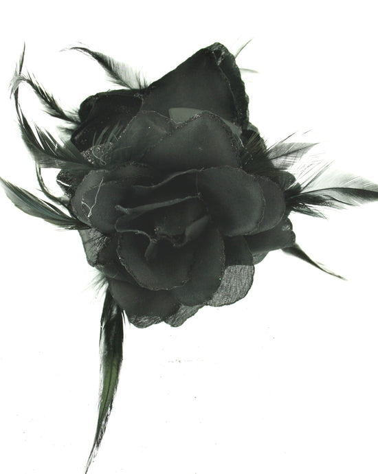 Double Rose with Glitter & Feathers on Hair Clamp