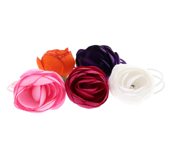 Assorted Colour Small Rose Flowers on Elastics Hair Bands