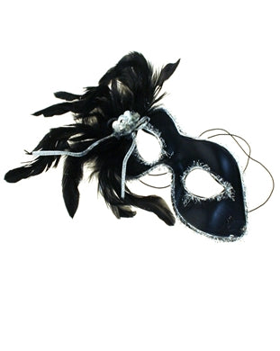 Black Feather Mask with Silver Trim