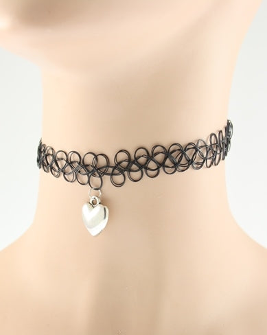 Black Tattoo Necklace with Heart Pendant
